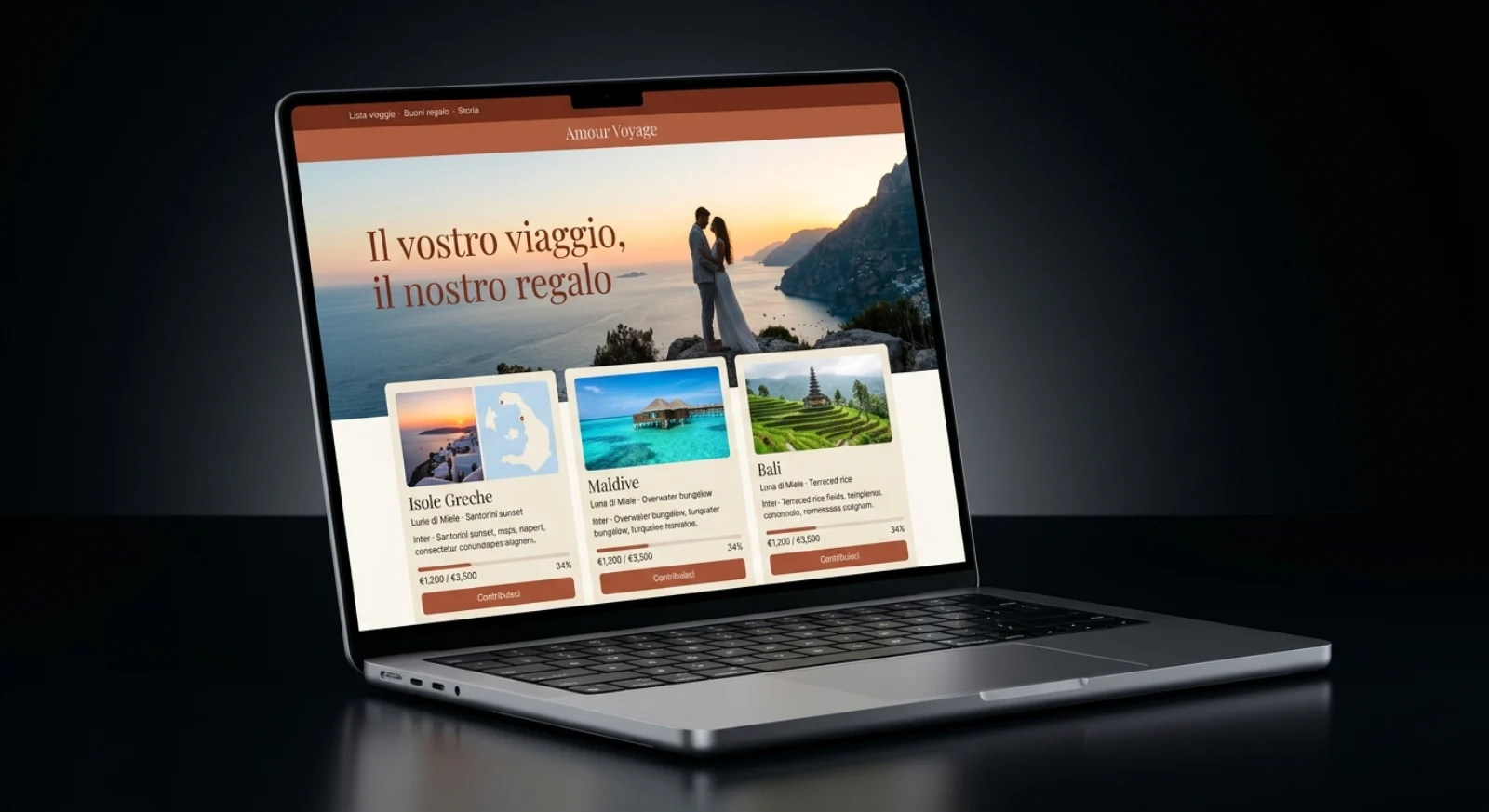 Mockup MacBook con piattaforma raccolta fondi lista viaggio Safira